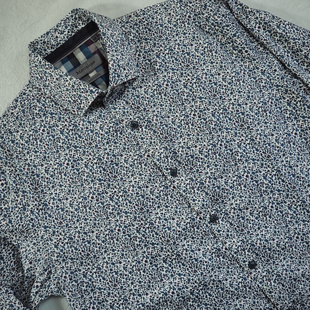 Matinique Sz M Men's Blue & White Floral Dress Shirt 100% Cotton
